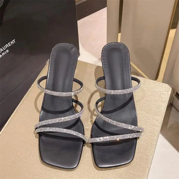 Xajzpa Slippers Casual Rubber Flip Flops Summer Women's Shoes Heeled Mules Glitter Slides Pantofle Square heel Luxury Hawaiian High Jel